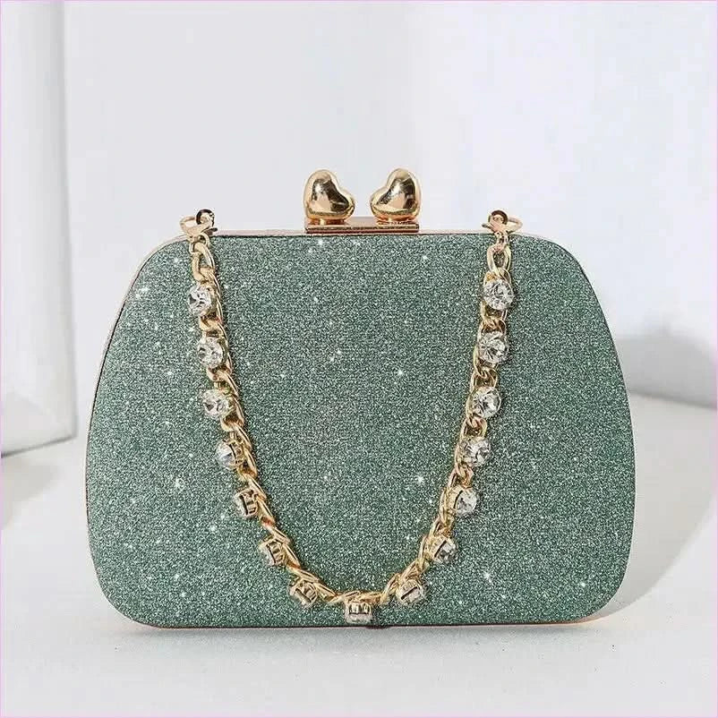 Glittery Black Small Square Celebrity Clutchbag with Diamond Chain Handheld - Pleasures and Sins