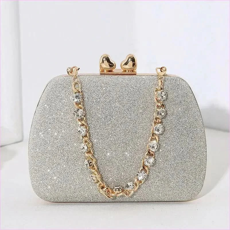 Glittery Black Small Square Celebrity Clutchbag with Diamond Chain Handheld - Pleasures and Sins