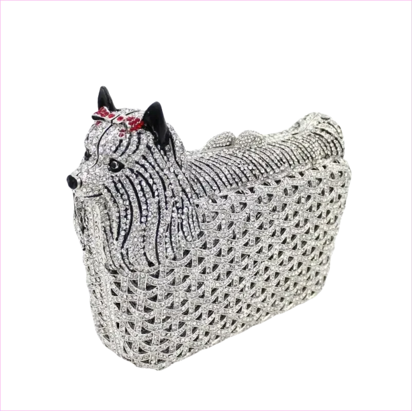 Glittery Puppy Shaped Rhinestone Clutch for Crystal Dinner Events - Pleasures and Sins