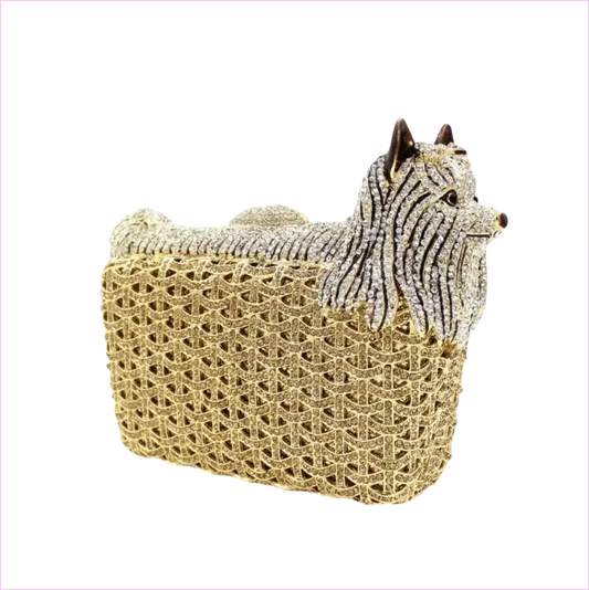 Glittery Puppy Shaped Rhinestone Clutch for Crystal Dinner Events - Pleasures and Sins