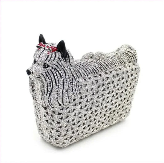 Glittery Puppy Shaped Rhinestone Clutch for Crystal Dinner Events - Pleasures and Sins