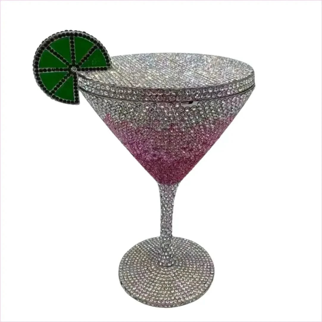 Glittery Rhinestone Studded Cocktail Glass Handbag with Internal Mirror - Pleasures and Sins