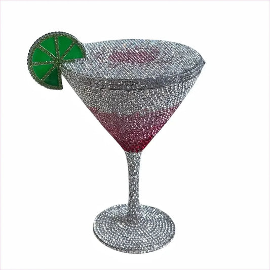 Glittery Rhinestone Studded Cocktail Glass Handbag with Internal Mirror - Pleasures and Sins