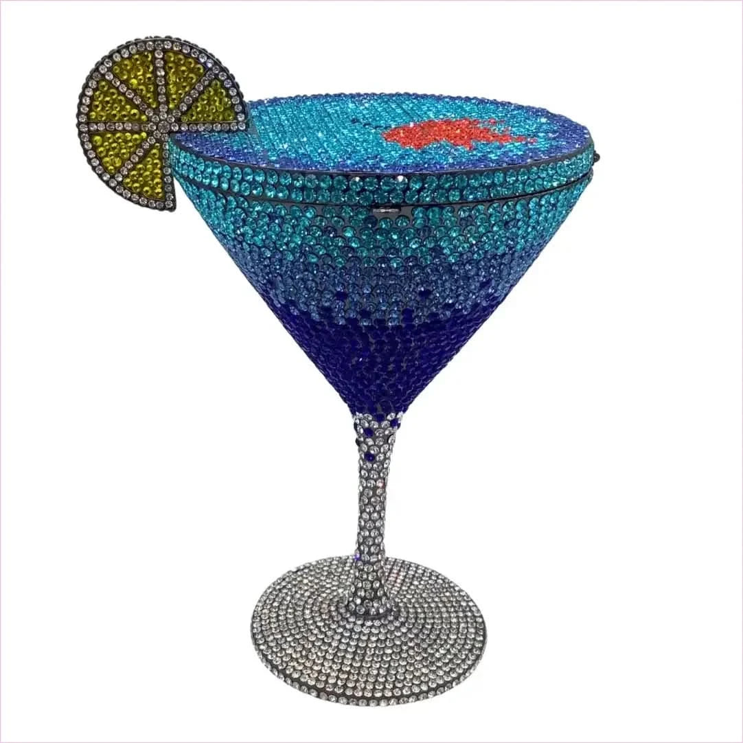 Glittery Rhinestone Studded Cocktail Glass Handbag with Internal Mirror - Pleasures and Sins
