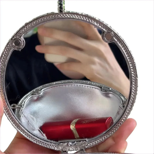 Glittery Rhinestone Studded Cocktail Glass Handbag with Internal Mirror - Pleasures and Sins