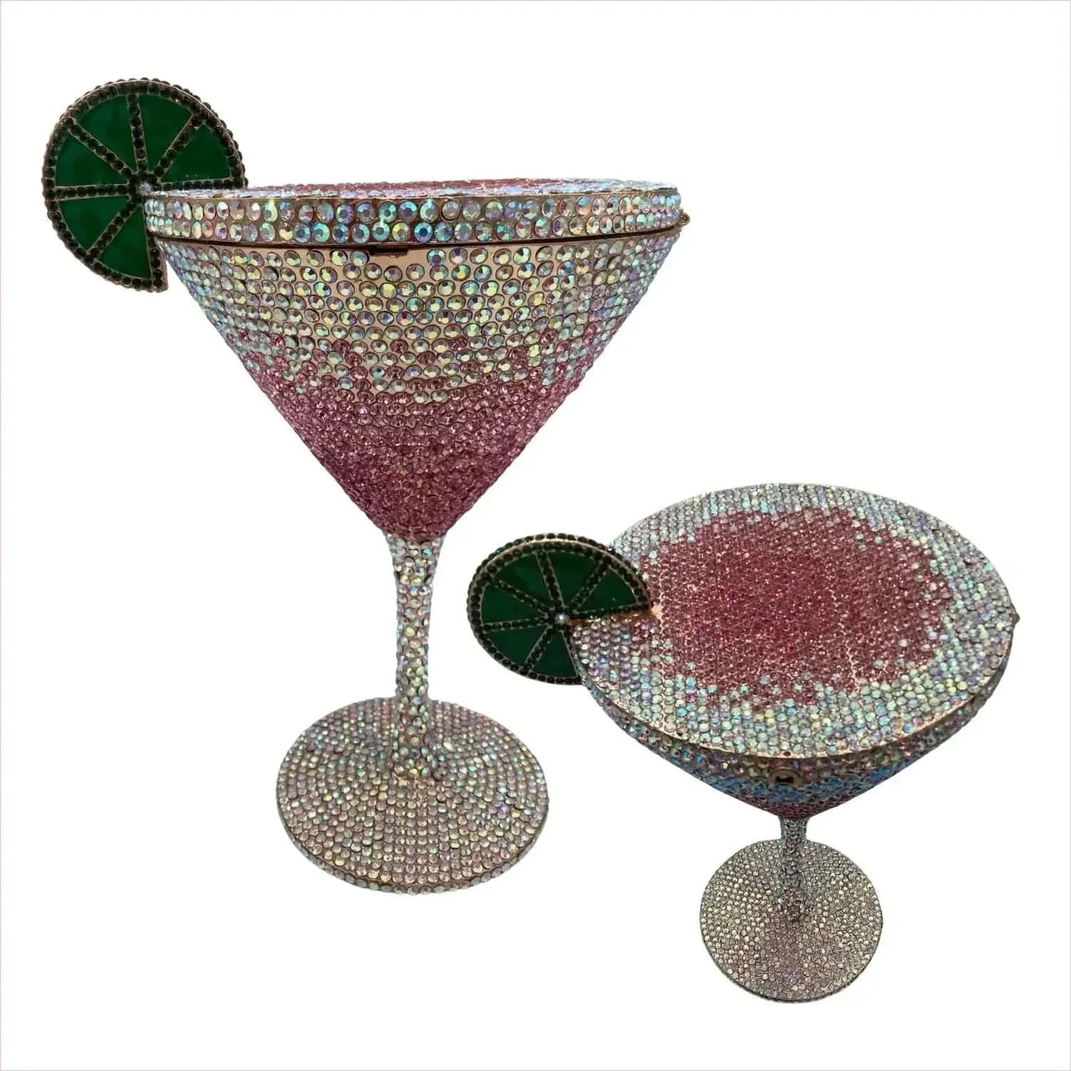 Glittery Rhinestone Studded Cocktail Glass Handbag with Internal Mirror - Pleasures and Sins
