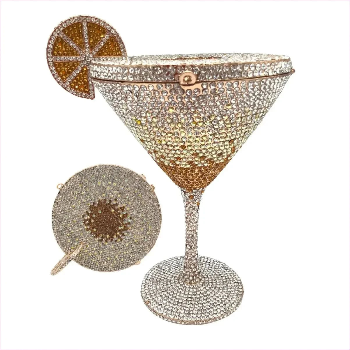 Glittery Rhinestone Studded Cocktail Glass Handbag with Internal Mirror - Pleasures and Sins