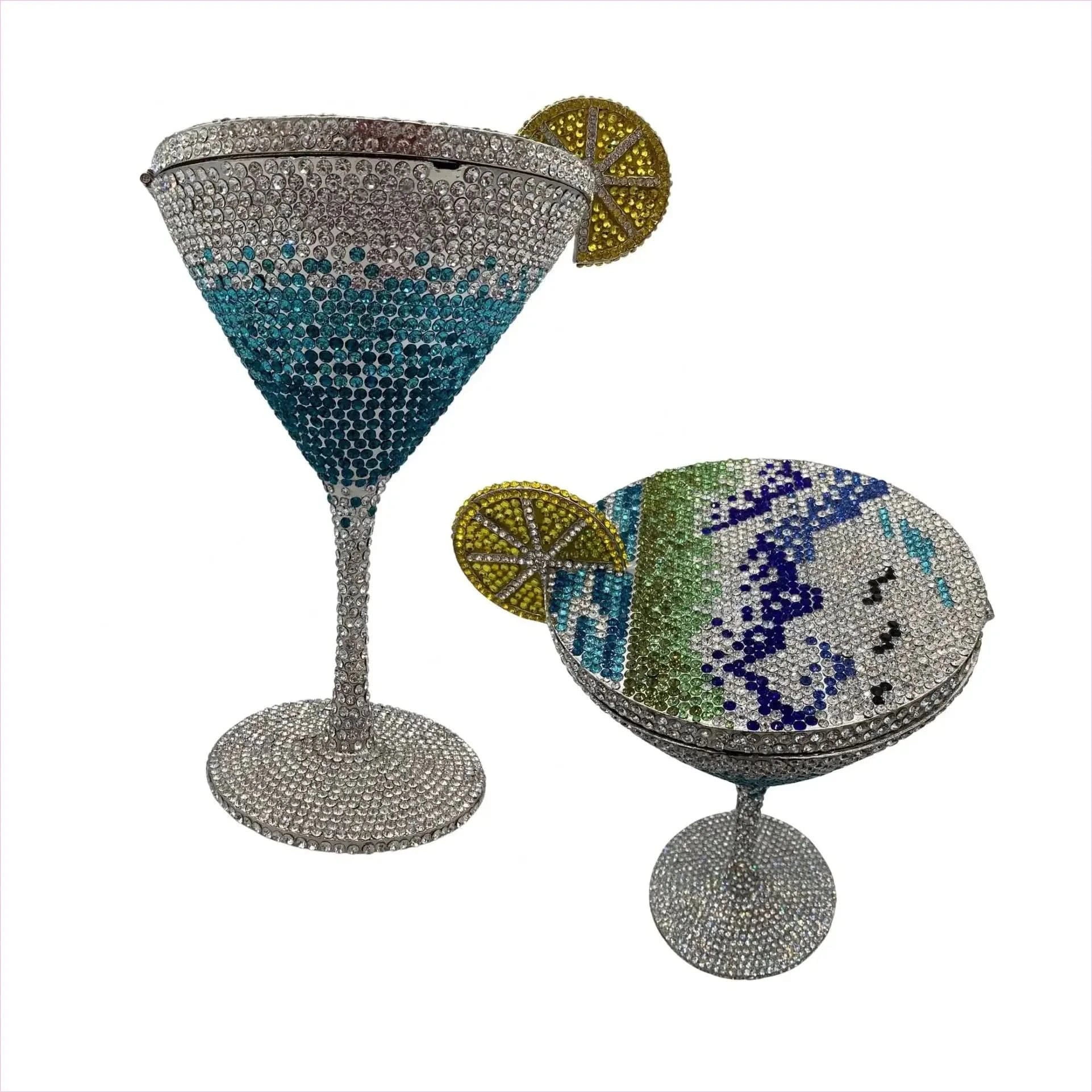 Glittery Rhinestone Studded Cocktail Glass Handbag with Internal Mirror - Pleasures and Sins