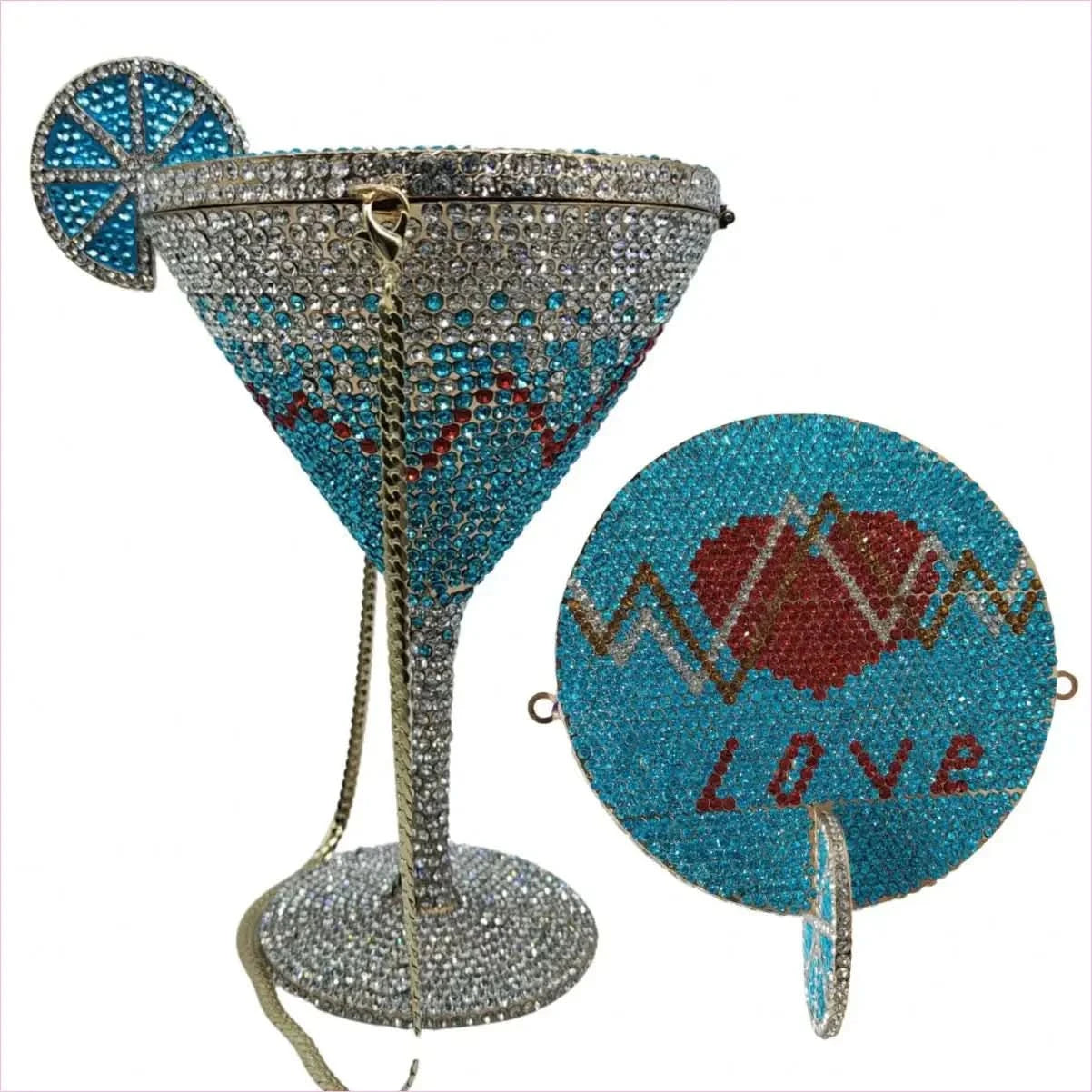 Glittery Rhinestone Studded Cocktail Glass Handbag with Internal Mirror - Pleasures and Sins