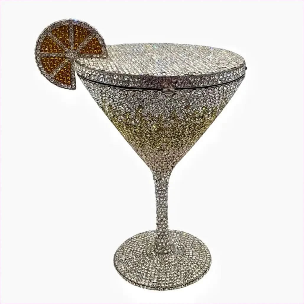 Glittery Rhinestone Studded Cocktail Glass Handbag with Internal Mirror - Pleasures and Sins