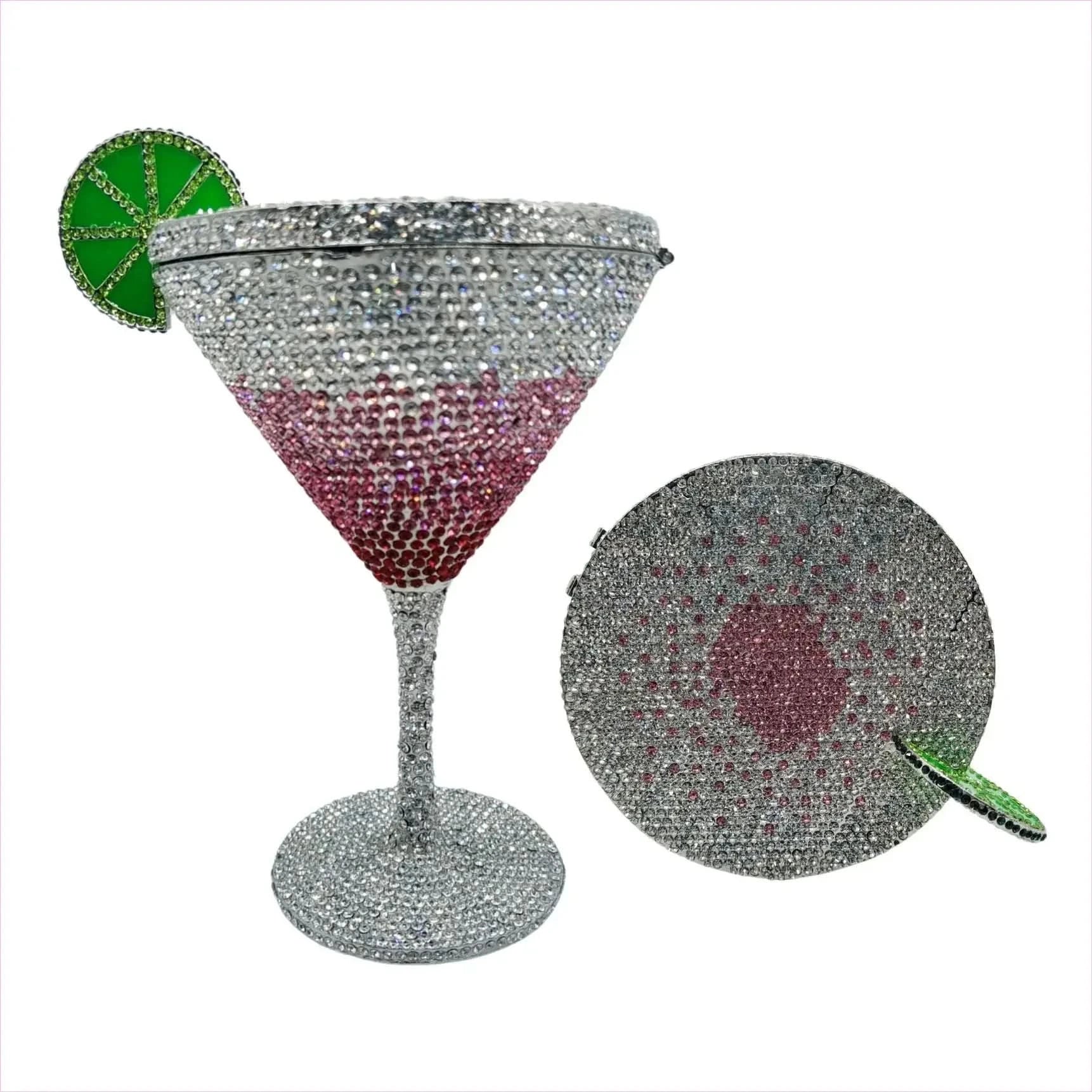Glittery Rhinestone Studded Cocktail Glass Handbag with Internal Mirror - Pleasures and Sins