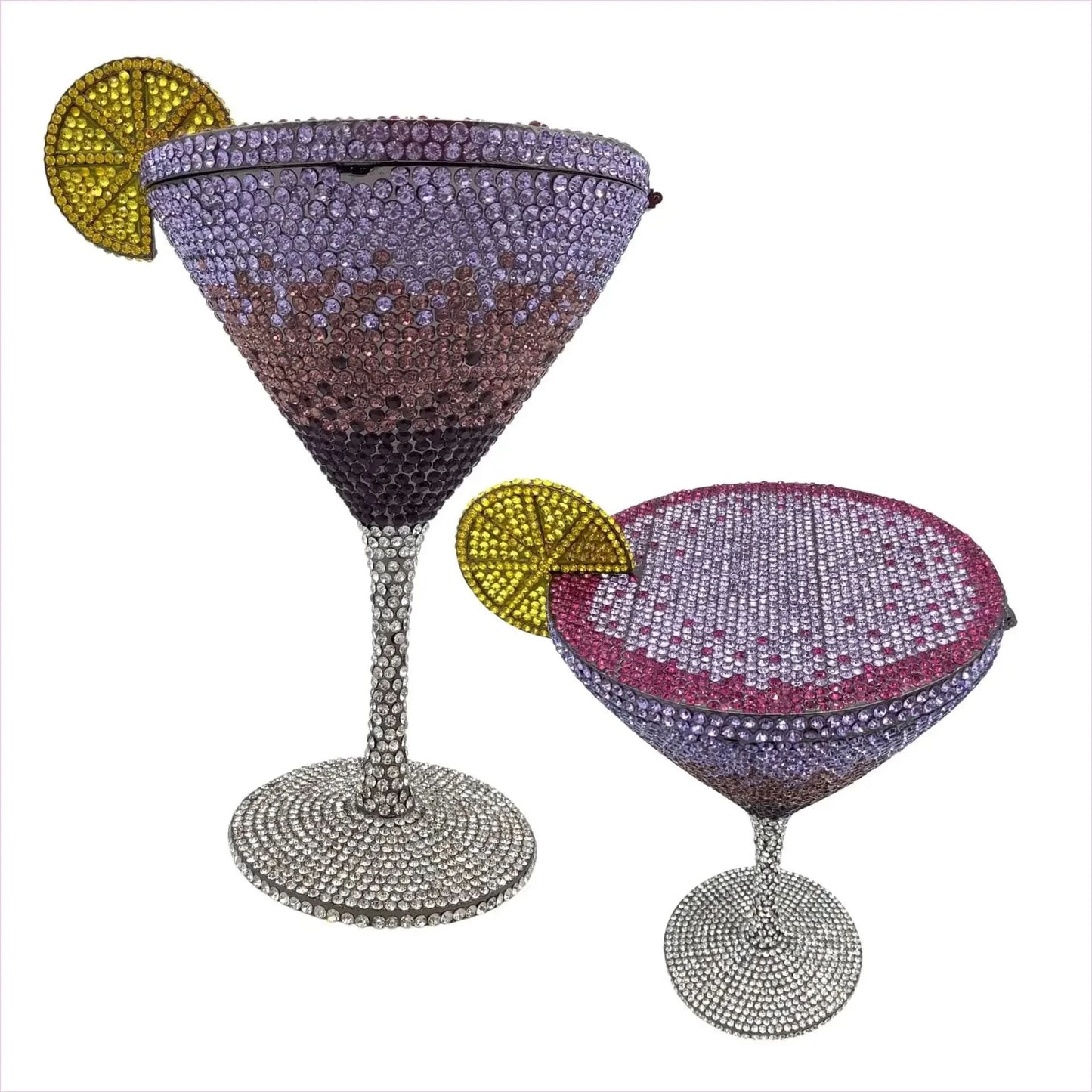 Glittery Rhinestone Studded Cocktail Glass Handbag with Internal Mirror - Pleasures and Sins