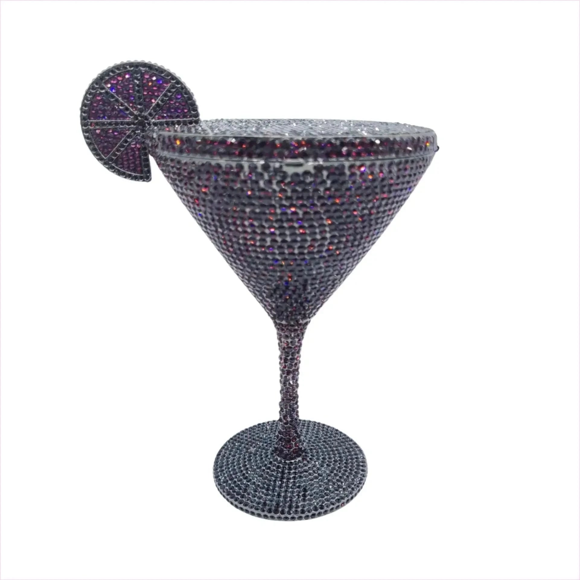 Glittery Rhinestone Studded Cocktail Glass Handbag with Internal Mirror - Pleasures and Sins