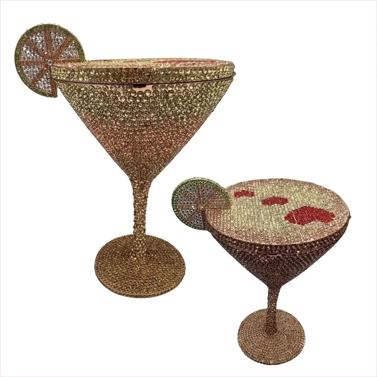 Glittery Rhinestone Studded Cocktail Glass Handbag with Internal Mirror - Pleasures and Sins