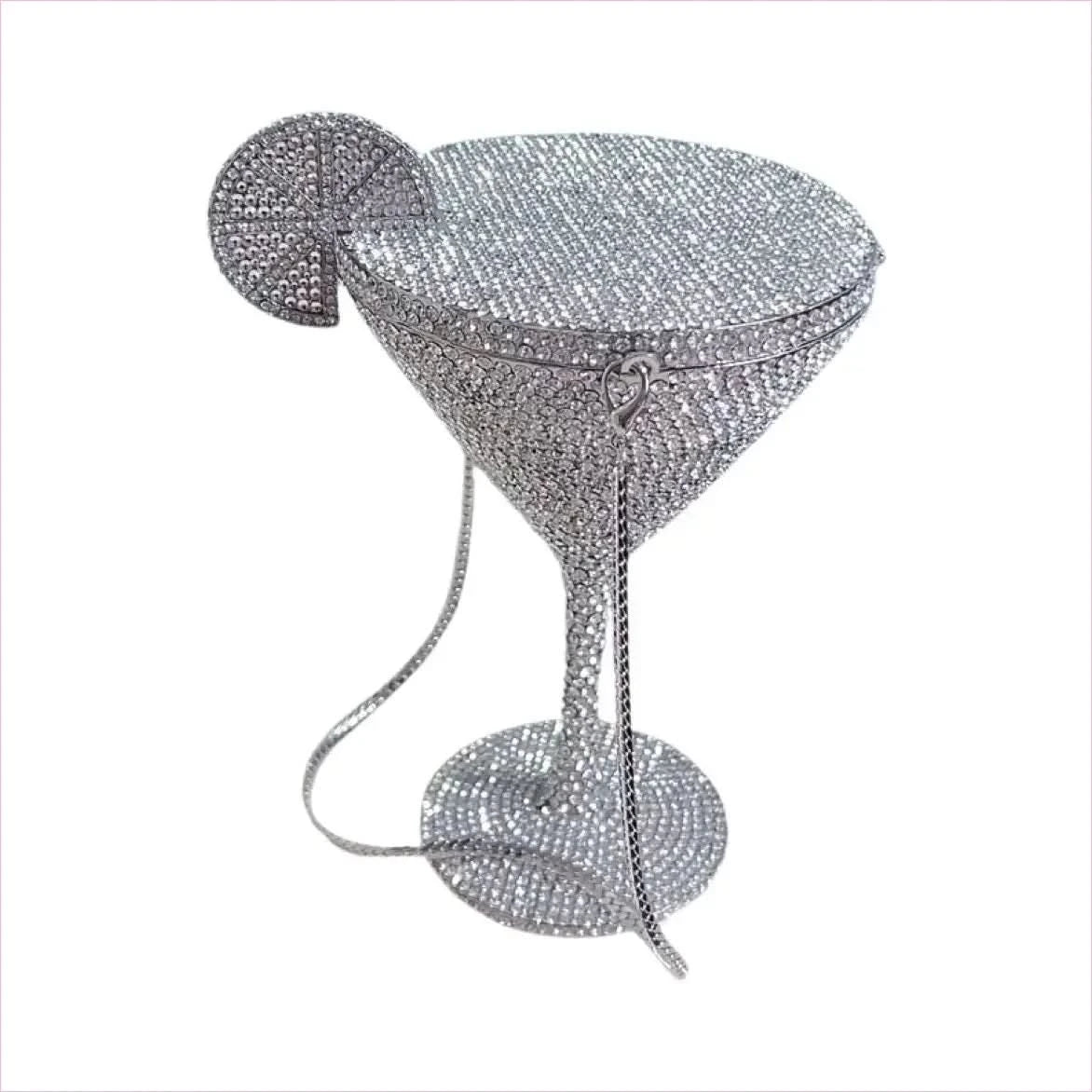 Glittery Rhinestone Studded Cocktail Glass Handbag with Internal Mirror - Pleasures and Sins