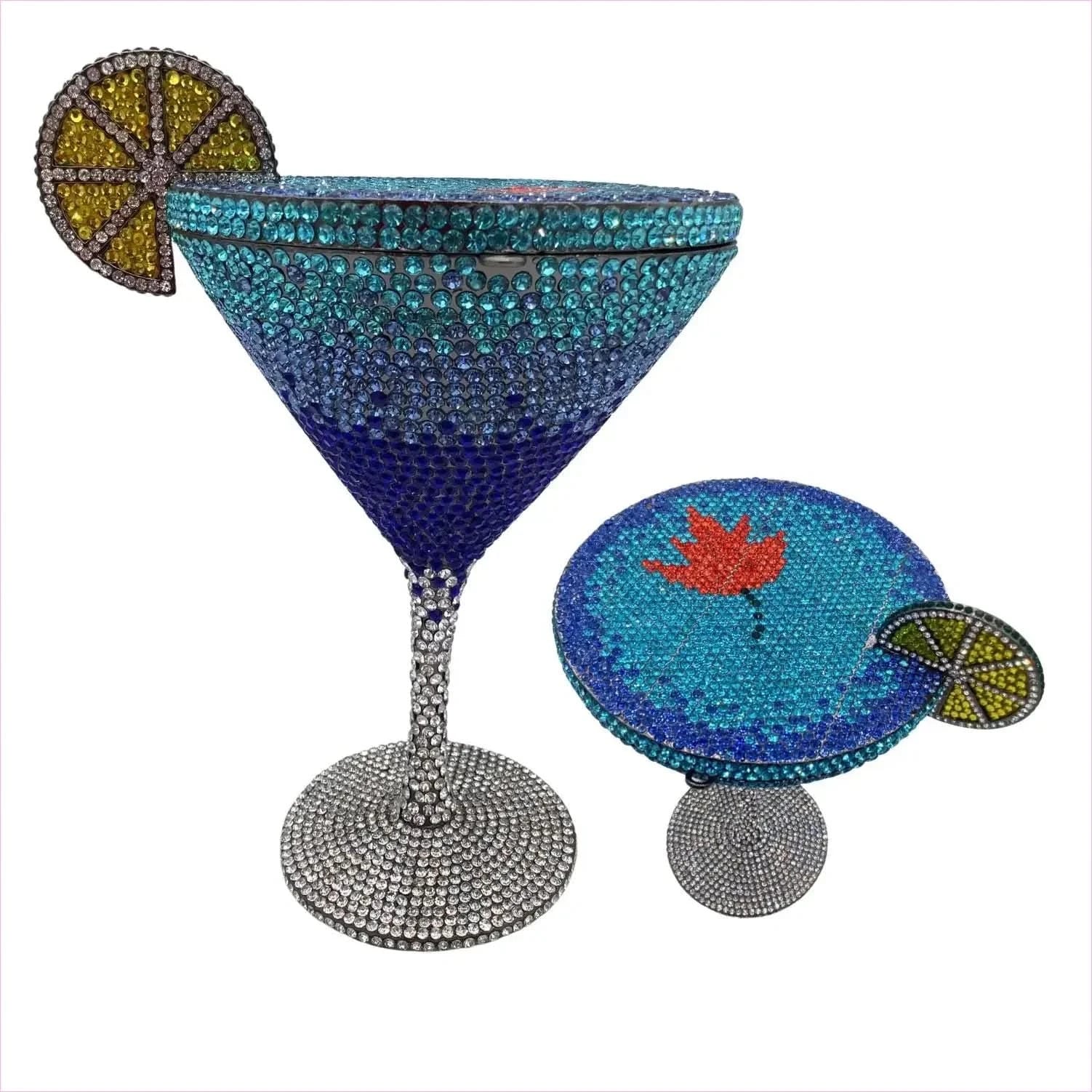 Glittery Rhinestone Studded Cocktail Glass Handbag with Internal Mirror - Pleasures and Sins