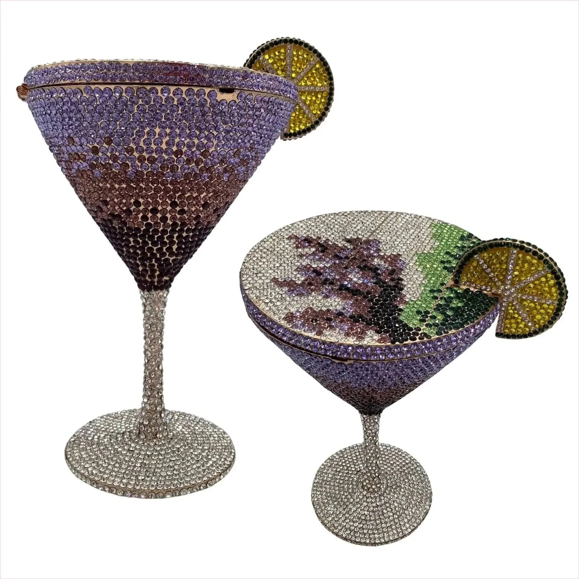 Glittery Rhinestone Studded Cocktail Glass Handbag with Internal Mirror - Pleasures and Sins