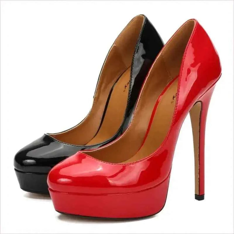 Glossy Black Patent Drag Queen High Heel Platform Pumps - Pleasures and Sins