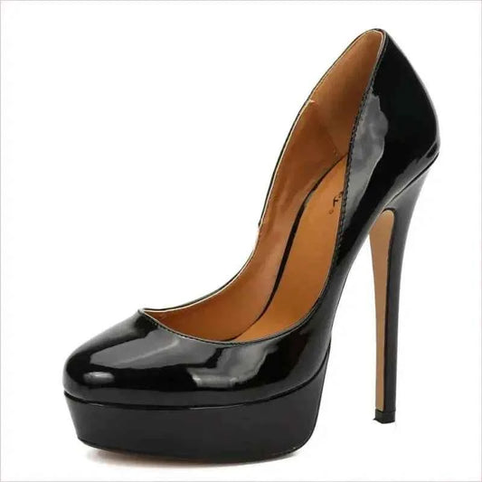 Glossy Black Patent Drag Queen High Heel Platform Pumps - Pleasures and Sins