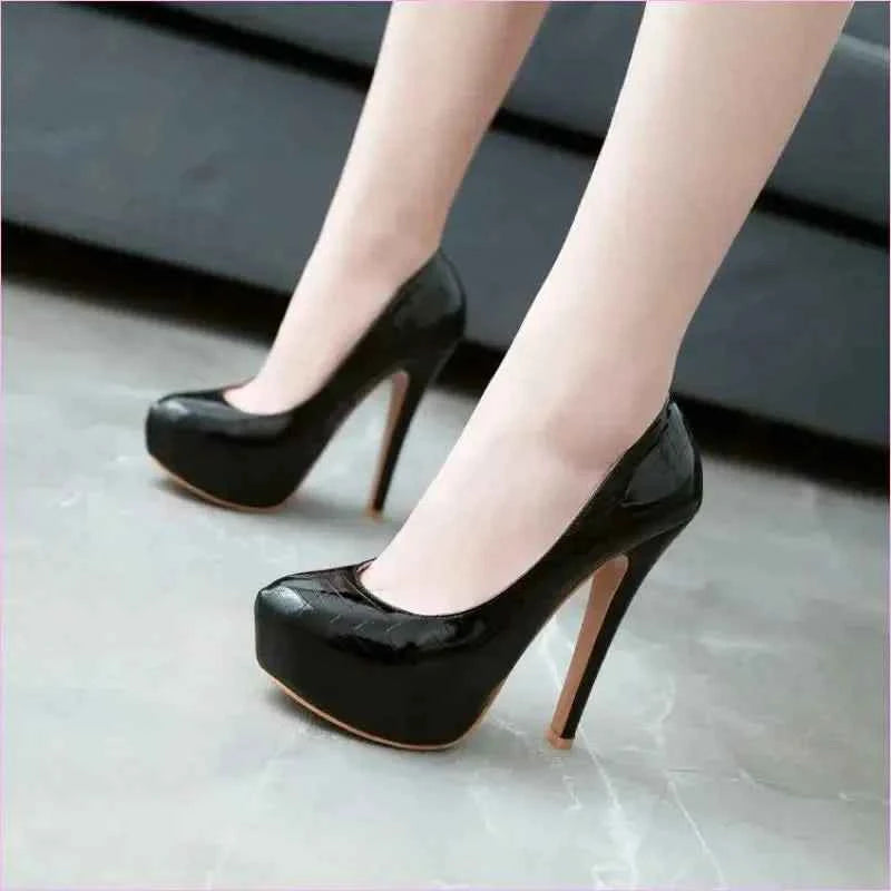 Glossy Black Super High Heel Court Shoes in Plus Sizes - Pleasures and Sins