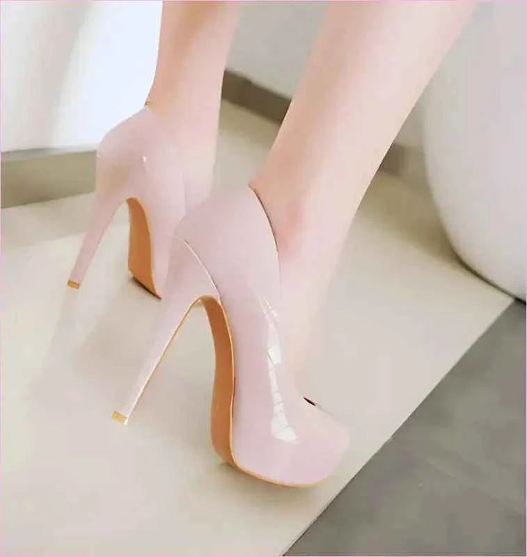 Glossy Black Super High Heel Court Shoes in Plus Sizes - Pleasures and Sins