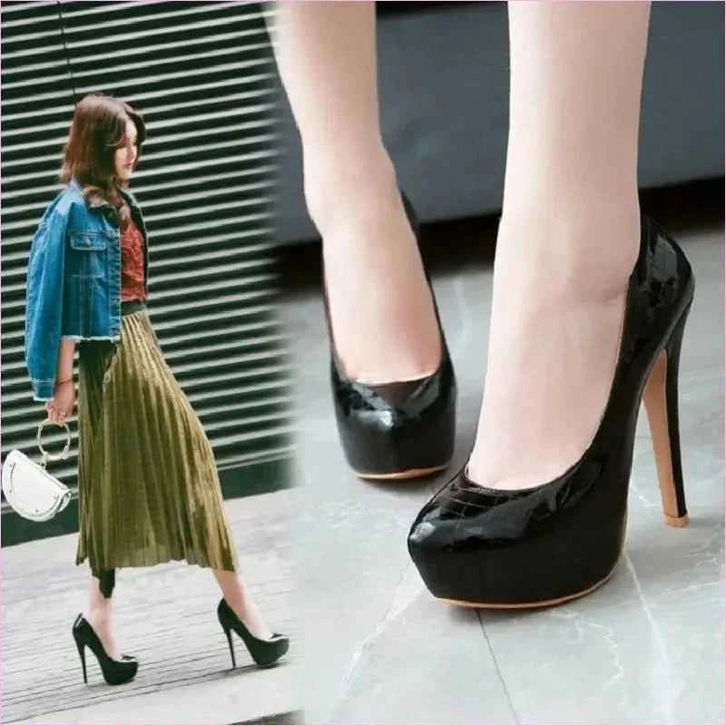 Glossy Black Super High Heel Court Shoes in Plus Sizes - Pleasures and Sins