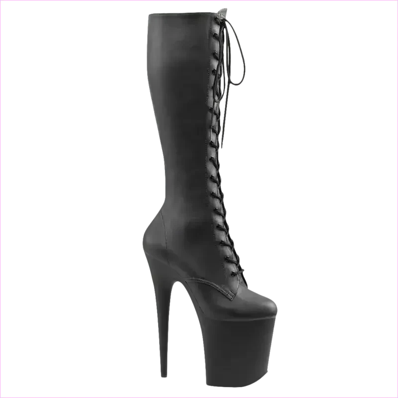 Glossy Red Platform Heel Ladies Boots with Lace-up Front - Pleasures and Sins