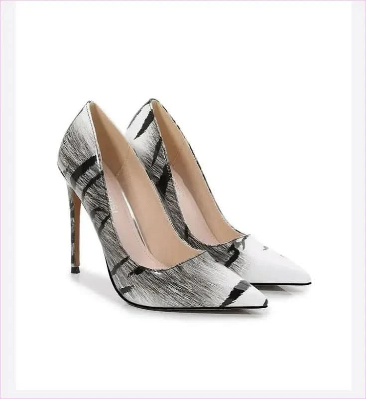 Glossy Tiger Stripe 12cm High Heel Pointed Toe Pumps - Pleasures and Sins