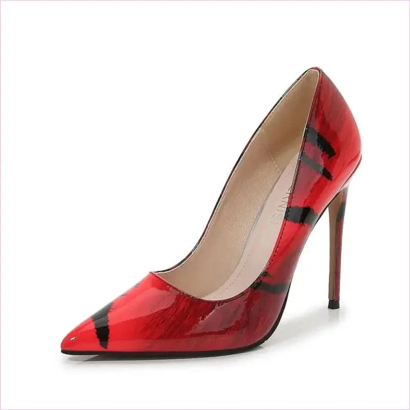 Glossy Tiger Stripe 12cm High Heel Pointed Toe Pumps - Pleasures and Sins