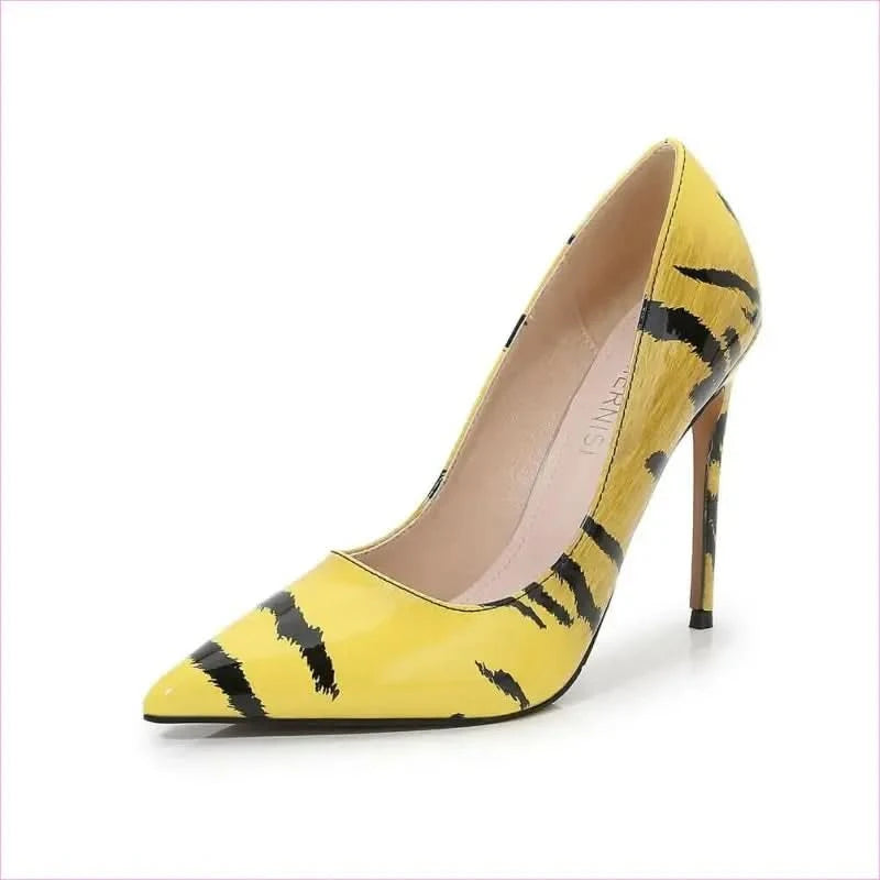 Glossy Tiger Stripe 12cm High Heel Pointed Toe Pumps - Pleasures and Sins
