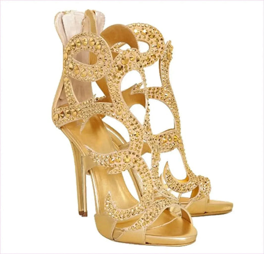 Gold Champagne Rhinestone Sandals for Luxe Party Vibes - Pleasures and Sins