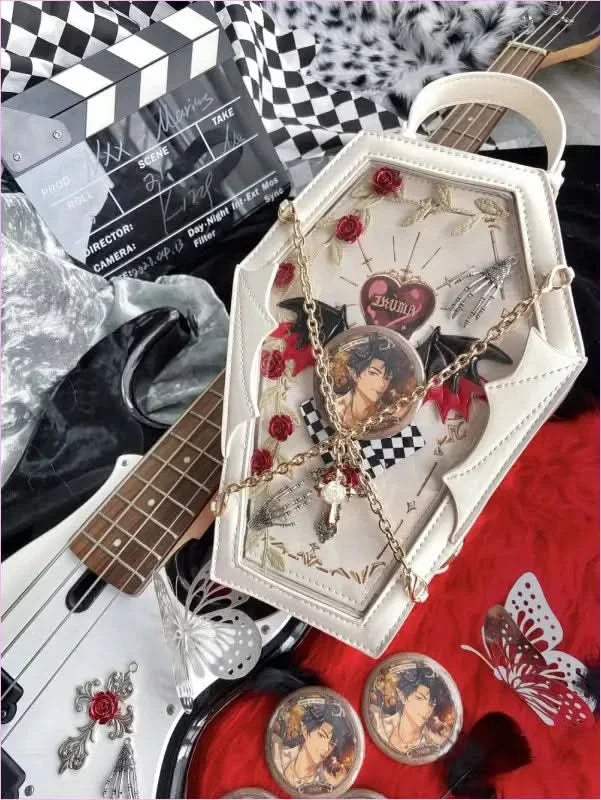 Gothic Style Coffin Bag with Occult Design and Chain Detail - Pleasures and Sins