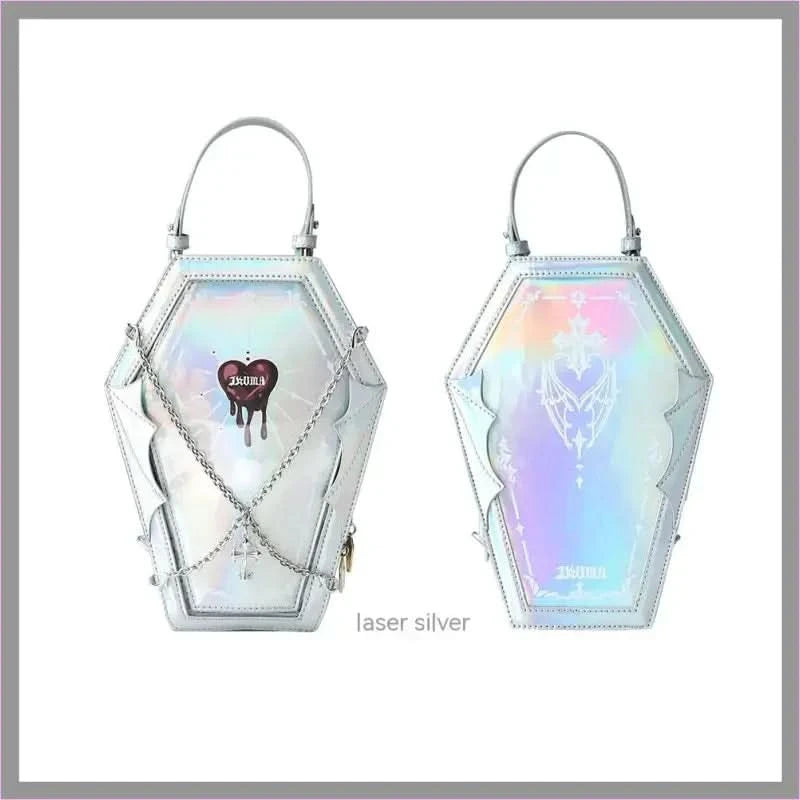 Gothic Style Coffin Bag with Occult Design and Chain Detail - Pleasures and Sins