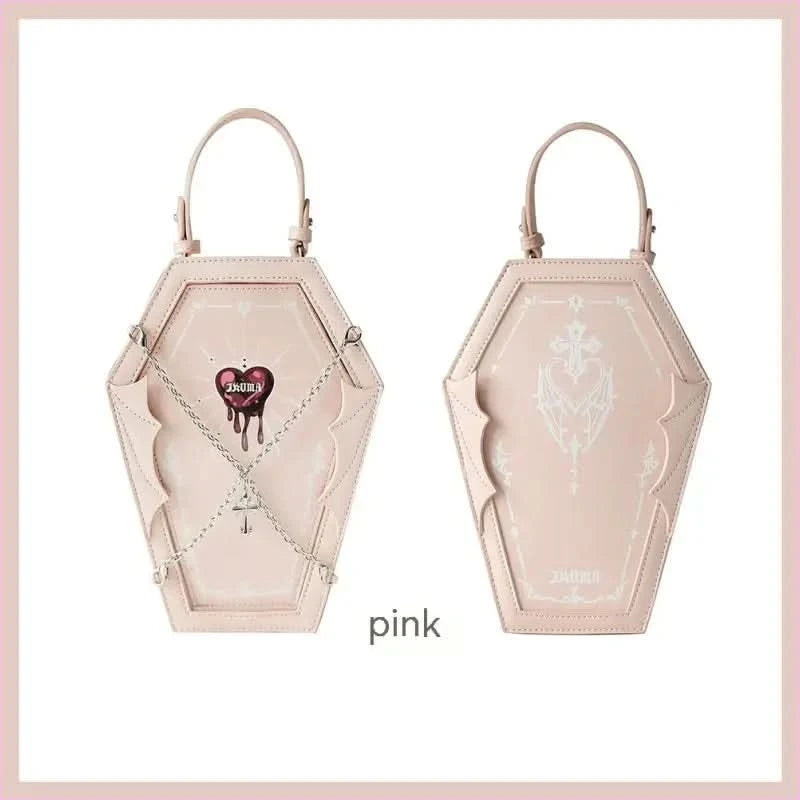 Gothic Style Coffin Bag with Occult Design and Chain Detail - Pleasures and Sins