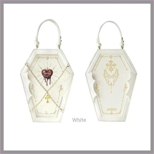 Gothic Style Coffin Bag with Occult Design and Chain Detail - Pleasures and Sins