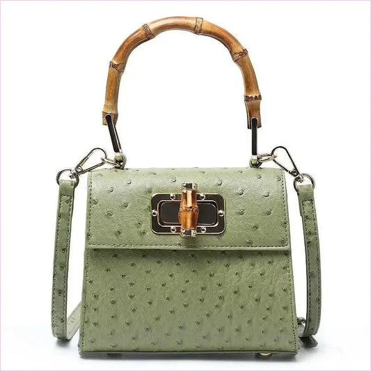 Green Ostrich Pattern Buckle Bag with Bamboo Handle - Pleasures and Sins