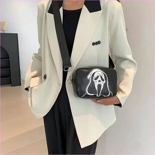 Halloween Printed Small Square Bag with Skull and Pumpkin Designs - Pleasures and Sins