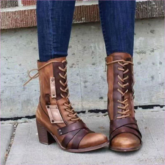 Heel Pointed Toe Steampunk Calf Length Boots for a Bold Look - Pleasures and Sins