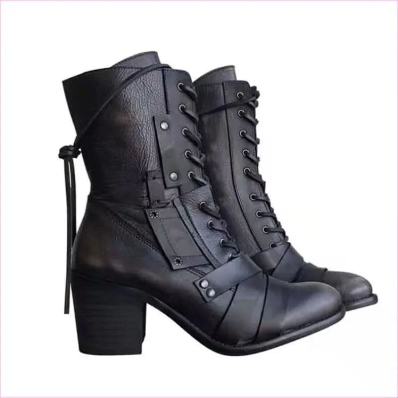 Heel Pointed Toe Steampunk Calf Length Boots for a Bold Look - Pleasures and Sins