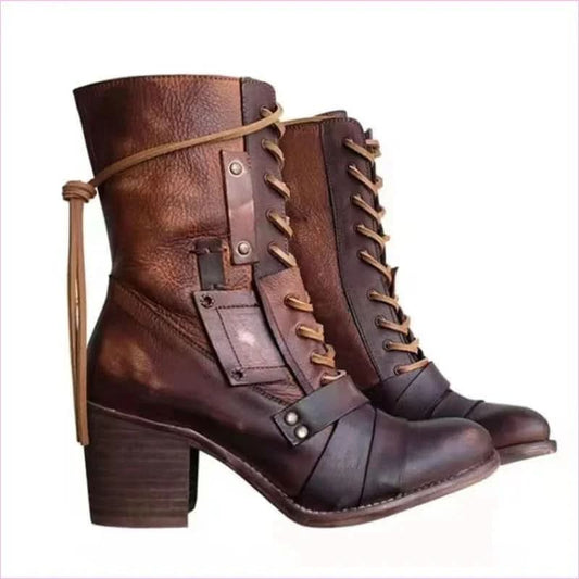 Heel Pointed Toe Steampunk Calf Length Boots for a Bold Look - Pleasures and Sins
