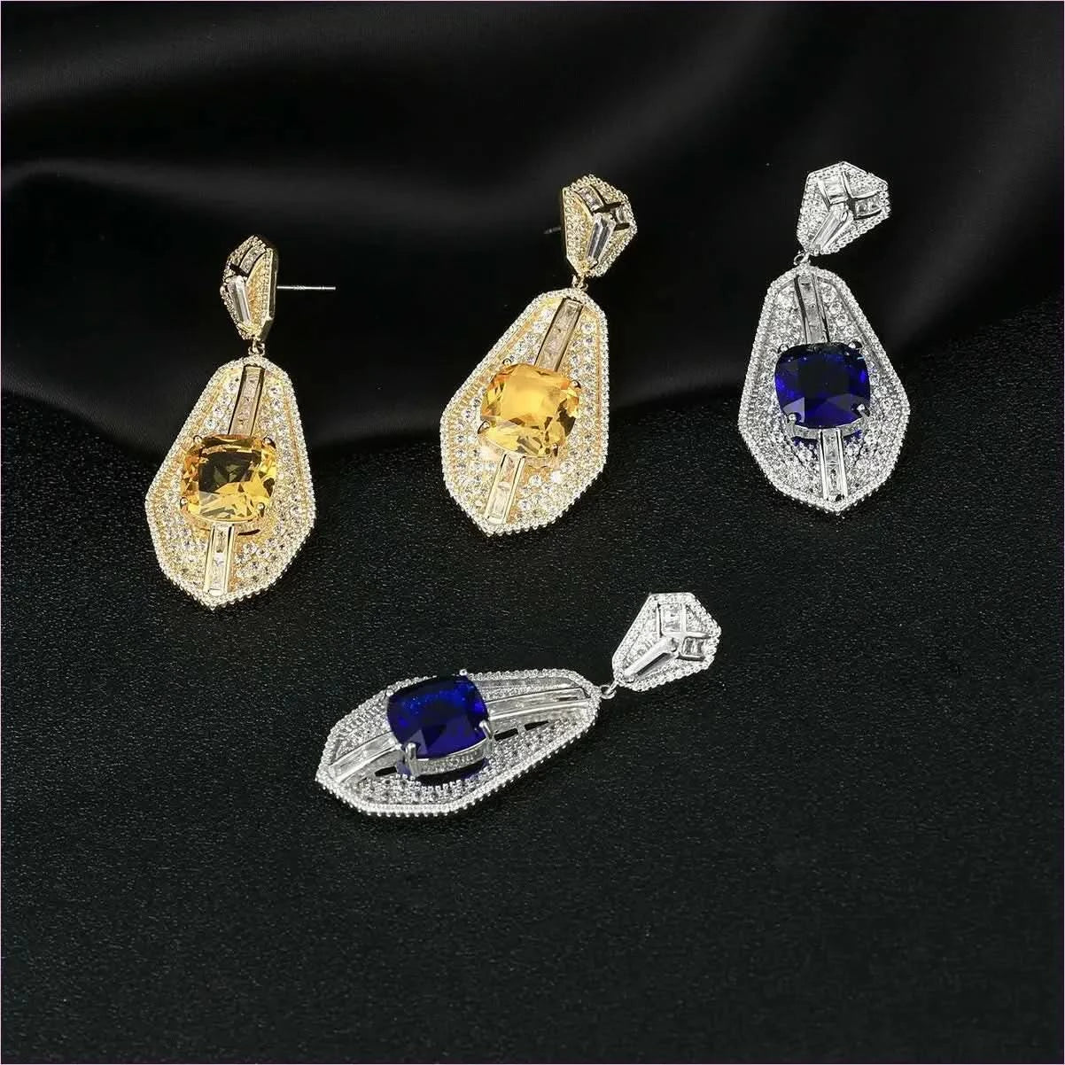 High-end Heavy Square Diamond Fan-shaped Inlaid Zircon Earrings - Pleasures and Sins