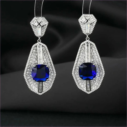 High-end Heavy Square Diamond Fan-shaped Inlaid Zircon Earrings - Pleasures and Sins
