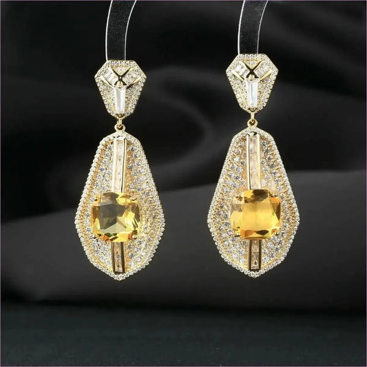 High-end Heavy Square Diamond Fan-shaped Inlaid Zircon Earrings - Pleasures and Sins