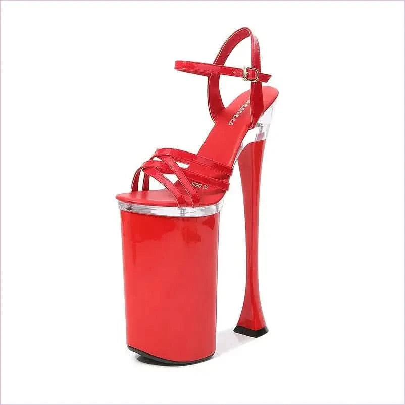 High Heel Buckle Sandals Platform with 26cm Heels and White Straps - Pleasures and Sins