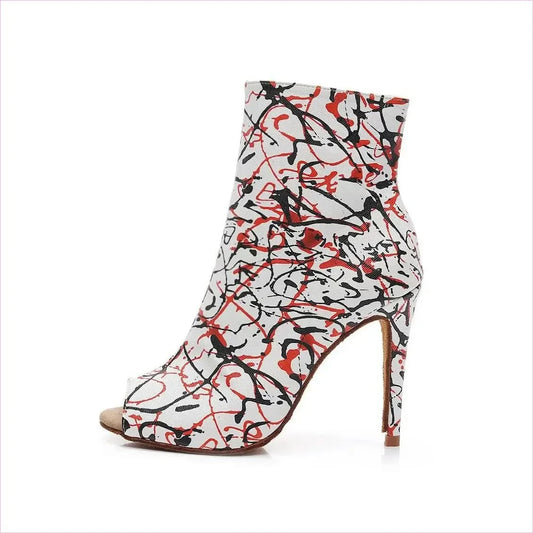 High Heel Graffiti Print Peep-toe Ankle Boots in Abstract Design - Pleasures and Sins