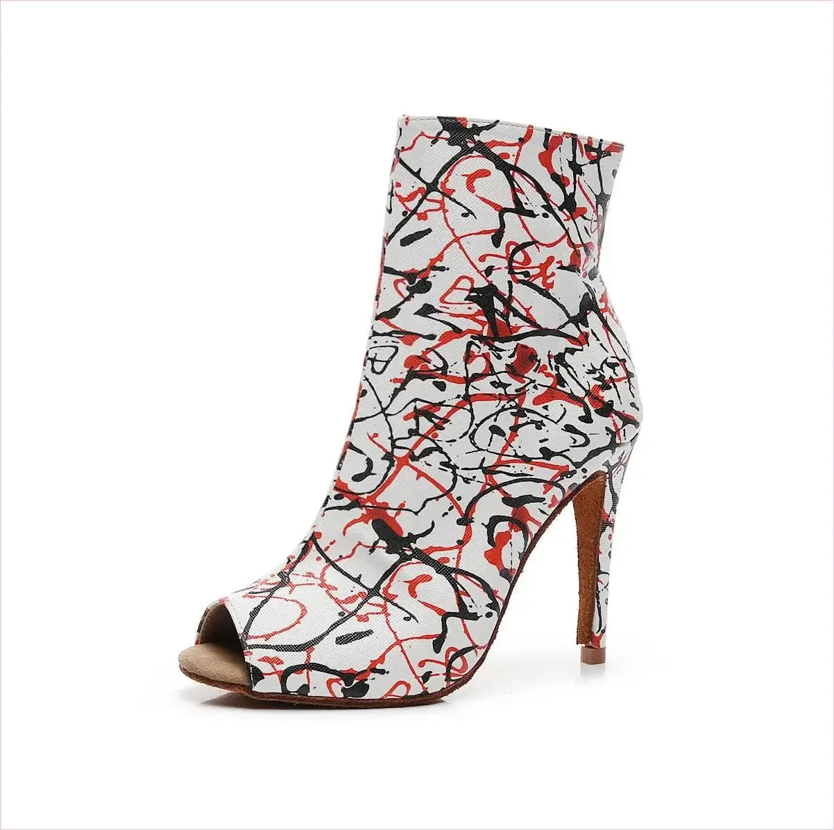 High Heel Graffiti Print Peep-toe Ankle Boots in Abstract Design - Pleasures and Sins