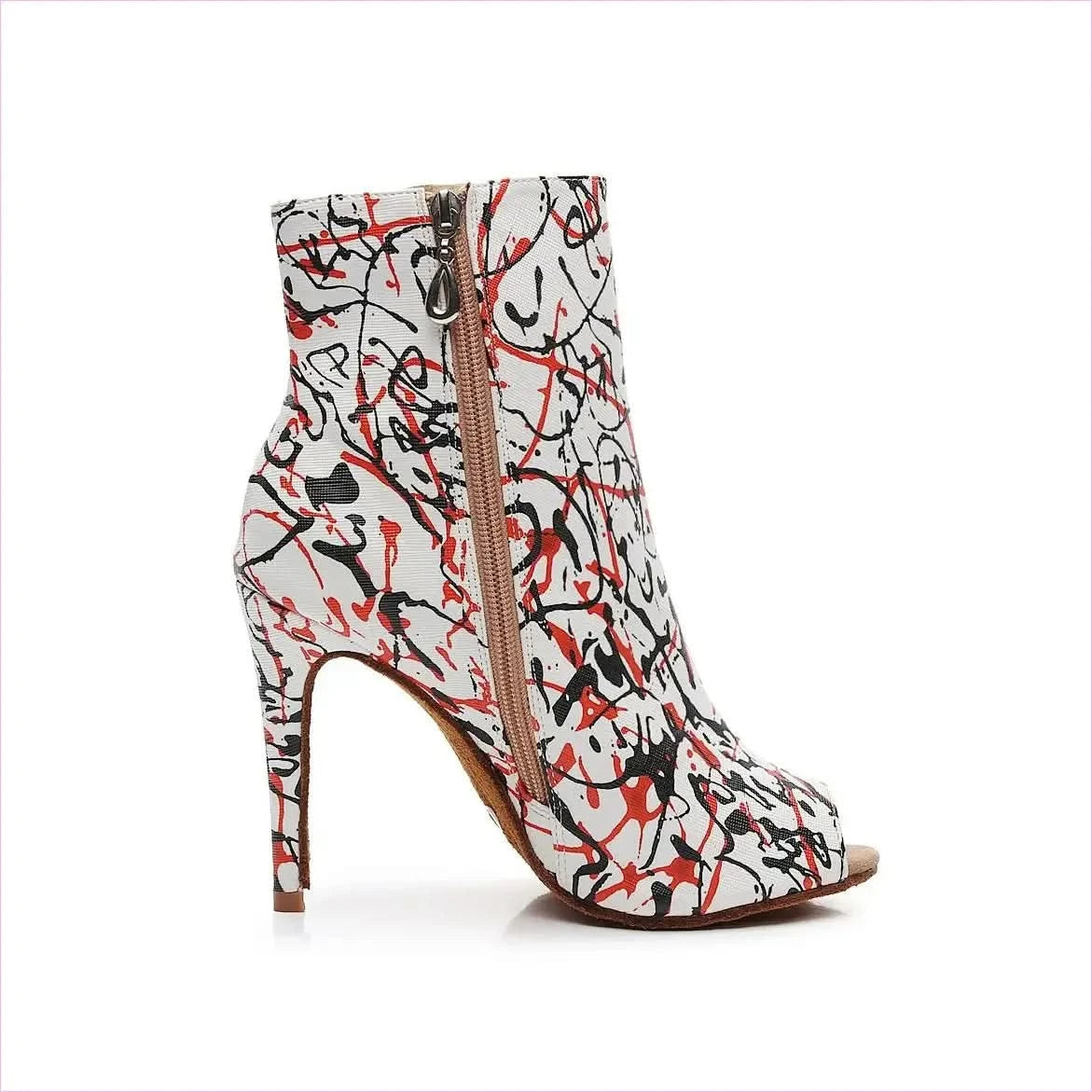 High Heel Graffiti Print Peep-toe Ankle Boots in Abstract Design - Pleasures and Sins