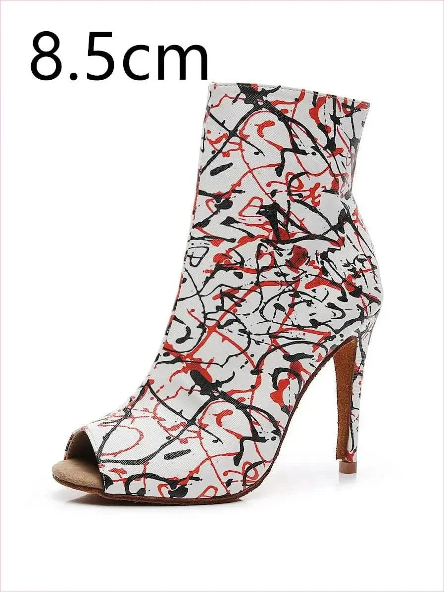 High Heel Graffiti Print Peep-toe Ankle Boots in Abstract Design - Pleasures and Sins