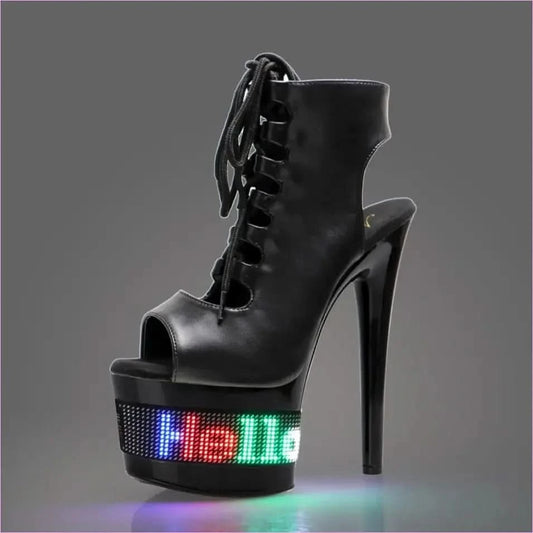 High Heel Lace Up Ankle Boots with Unique Led Display - Pleasures and Sins