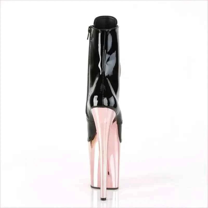 High Heel Leather Lace Up Boots for Drag Queens in Black and Rose Gold - Pleasures and Sins